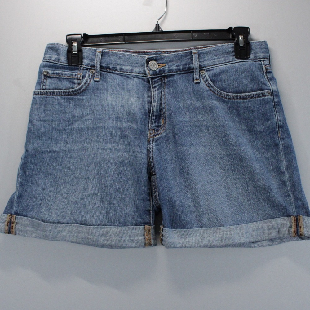 Eddie Bauer Womens Denim Shorts Size 8 Cuffed Mid Rise Specially Dyed Med Wash